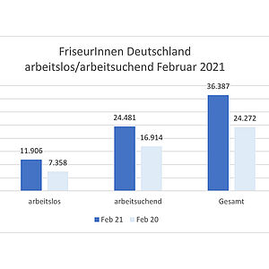 Arbeitslosenzahl der FriseurInnen im Februar 2021